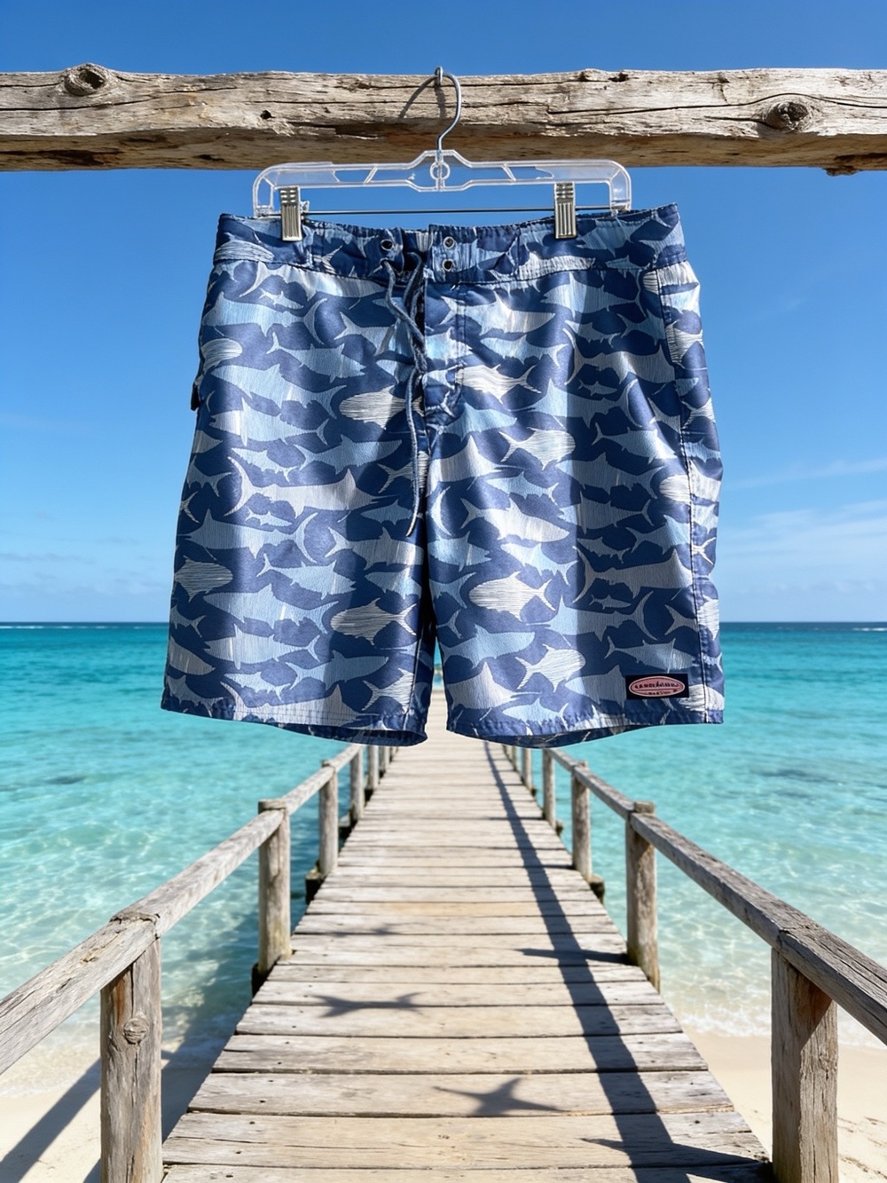 Vineyard Vines Navy and White Shark-Pattern Swim Trunks